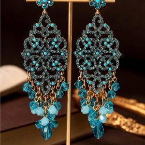 Elegant Blue Chandelier Earrings